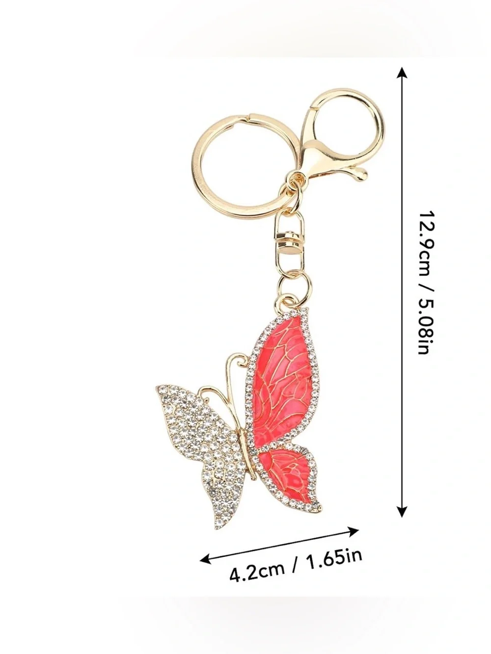 NEW Gold Butterfly Keychain with Light Pink Enamel Wings